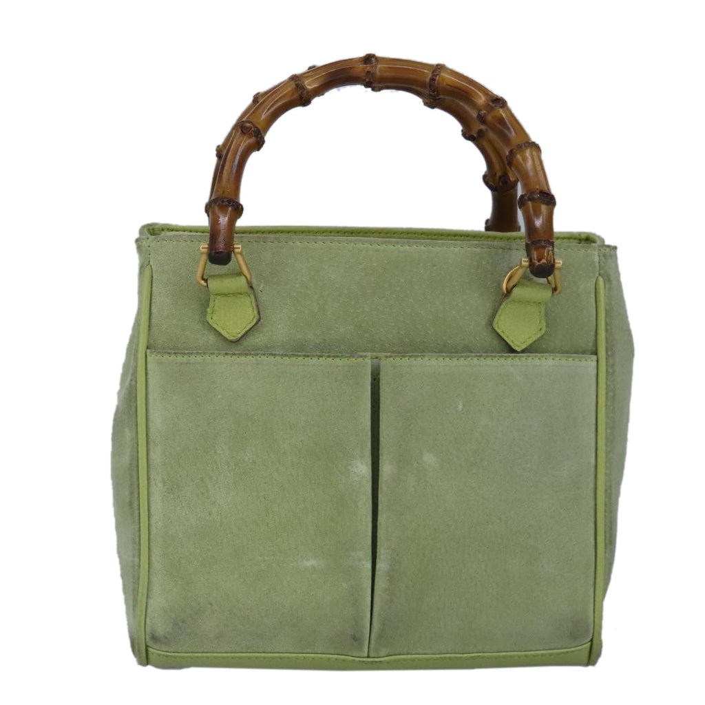 GUCCI Bamboo Hand Bag Suede 2way Gold Light green 000 122 0316 98469