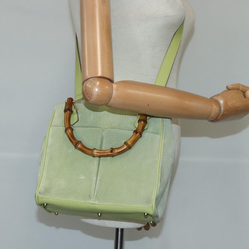 GUCCI Bamboo Hand Bag Suede 2way Gold Light green 000 122 0316 98469