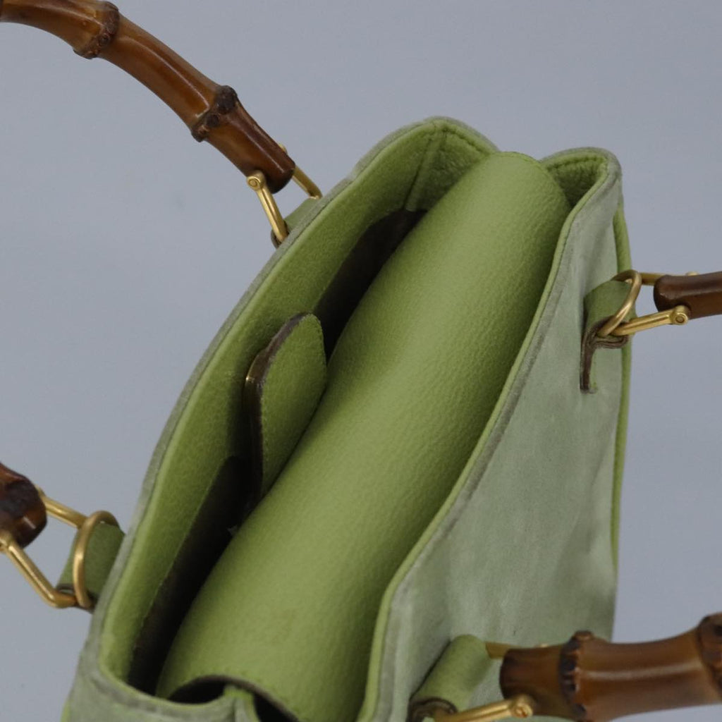 GUCCI Bamboo Hand Bag Suede 2way Gold Light green 000 122 0316 98469