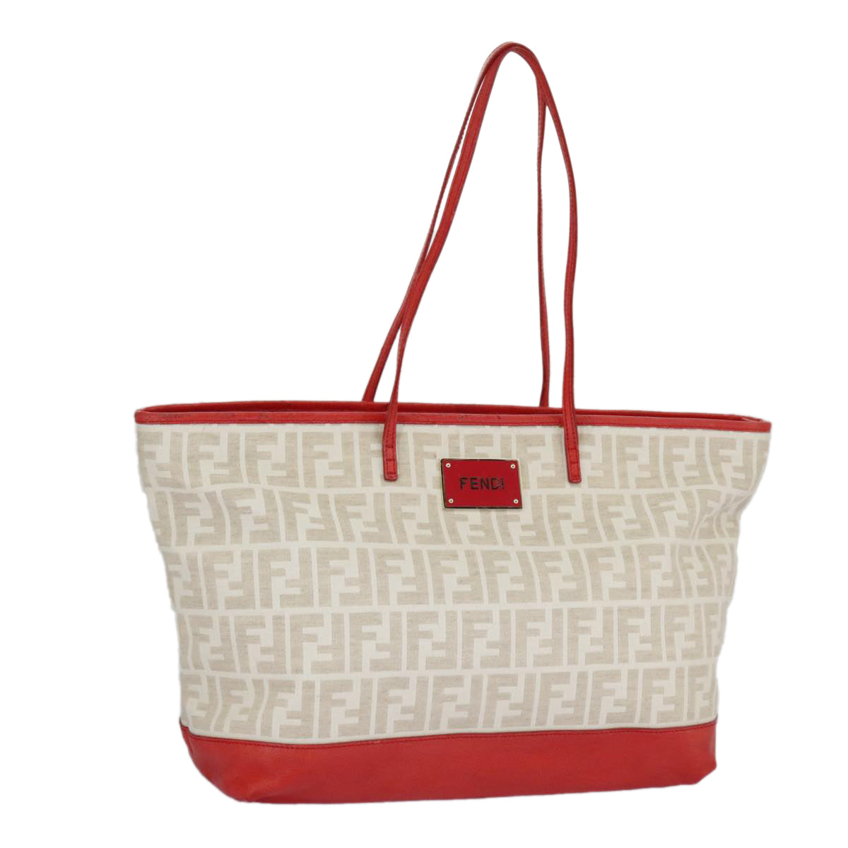 FENDI Zucca Canvas Tote Bag White Red 98476