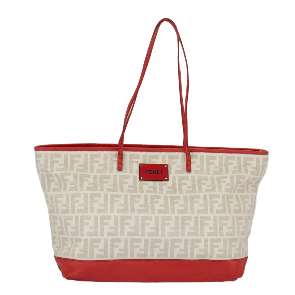 FENDI Zucca Canvas Tote Bag White Red 98476