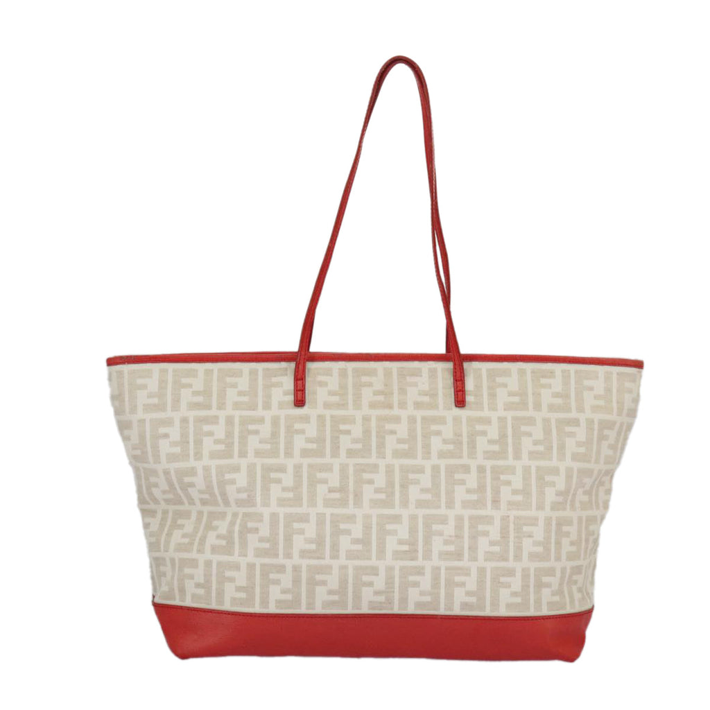 FENDI Zucca Canvas Tote Bag White Red 98476