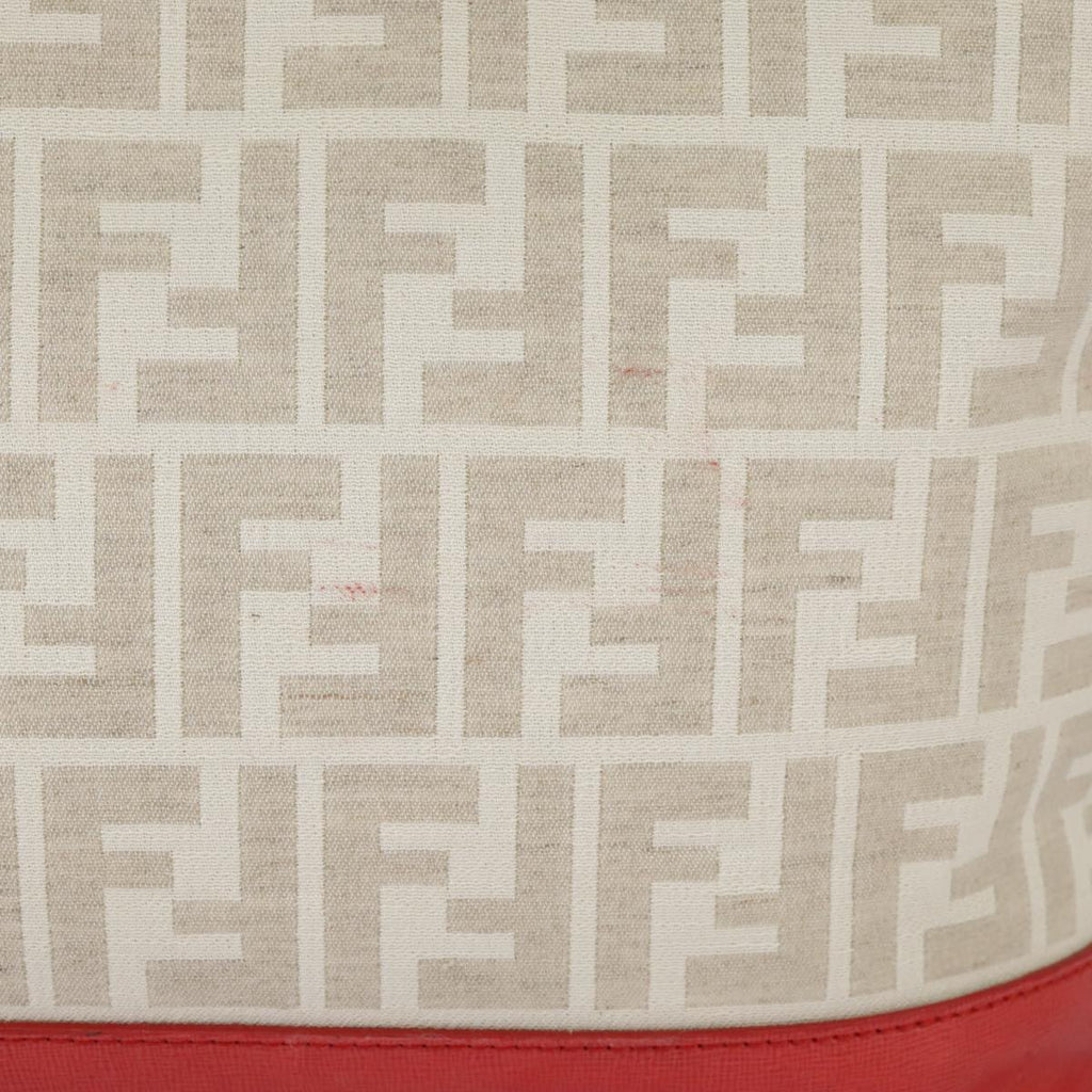 FENDI Zucca Canvas Tote Bag White Red 98476