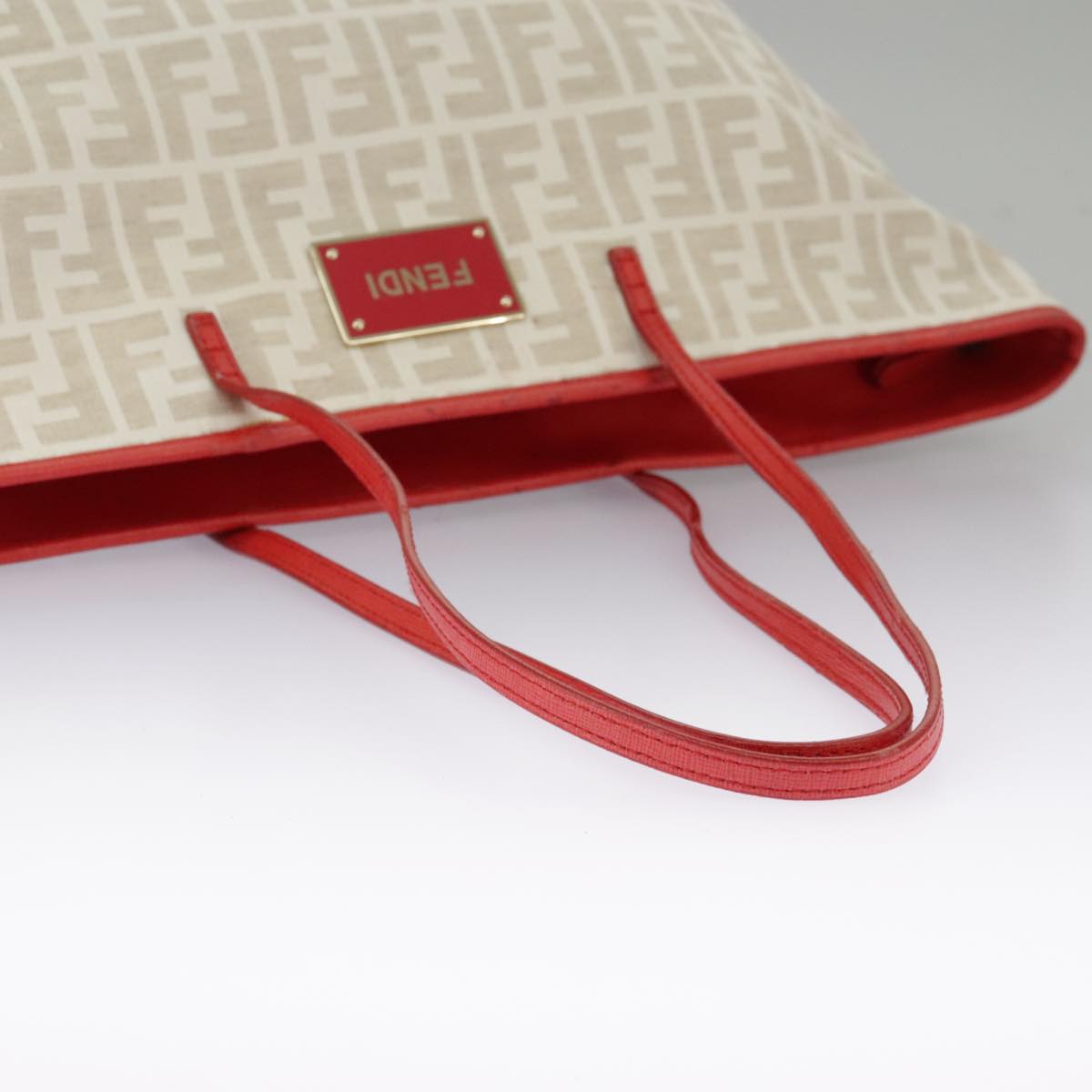 FENDI Zucca Canvas Tote Bag White Red 98476