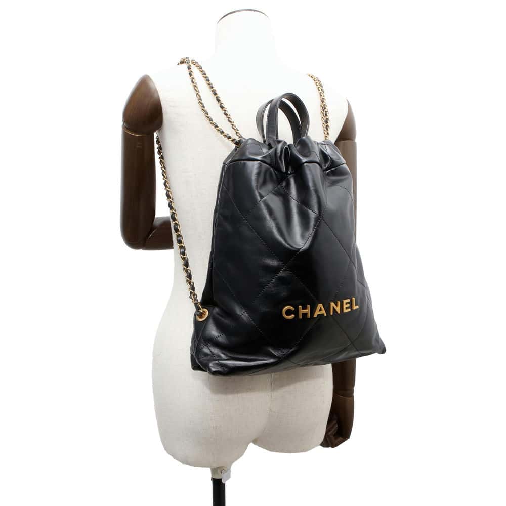 CHANEL CHANEL 22 Backpack BlackAS3859 Shiny Calf Leather