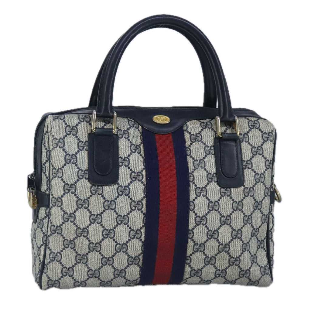 GUCCI GG Supreme Sherry Line Hand Bag PVC Navy Gold Red 010 378 98484