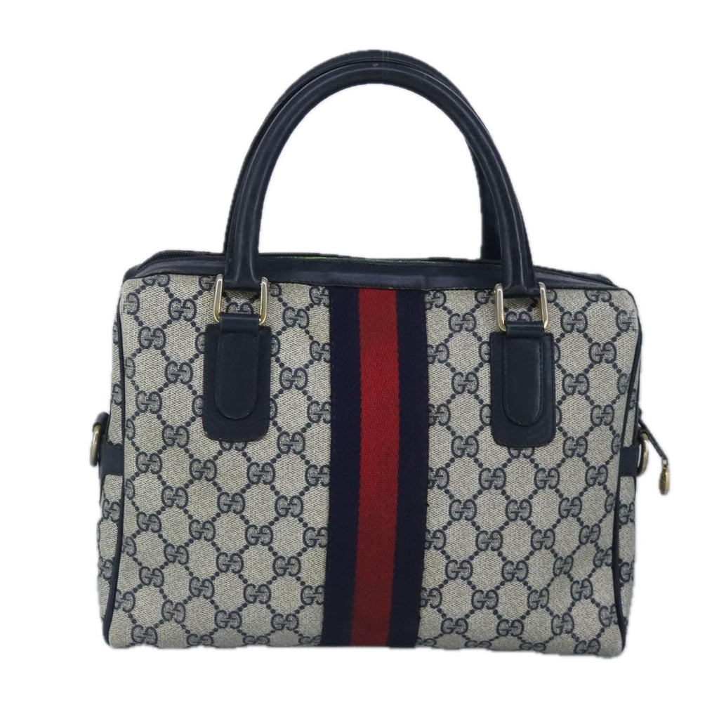 GUCCI GG Supreme Sherry Line Hand Bag PVC Navy Gold Red 010 378 98484