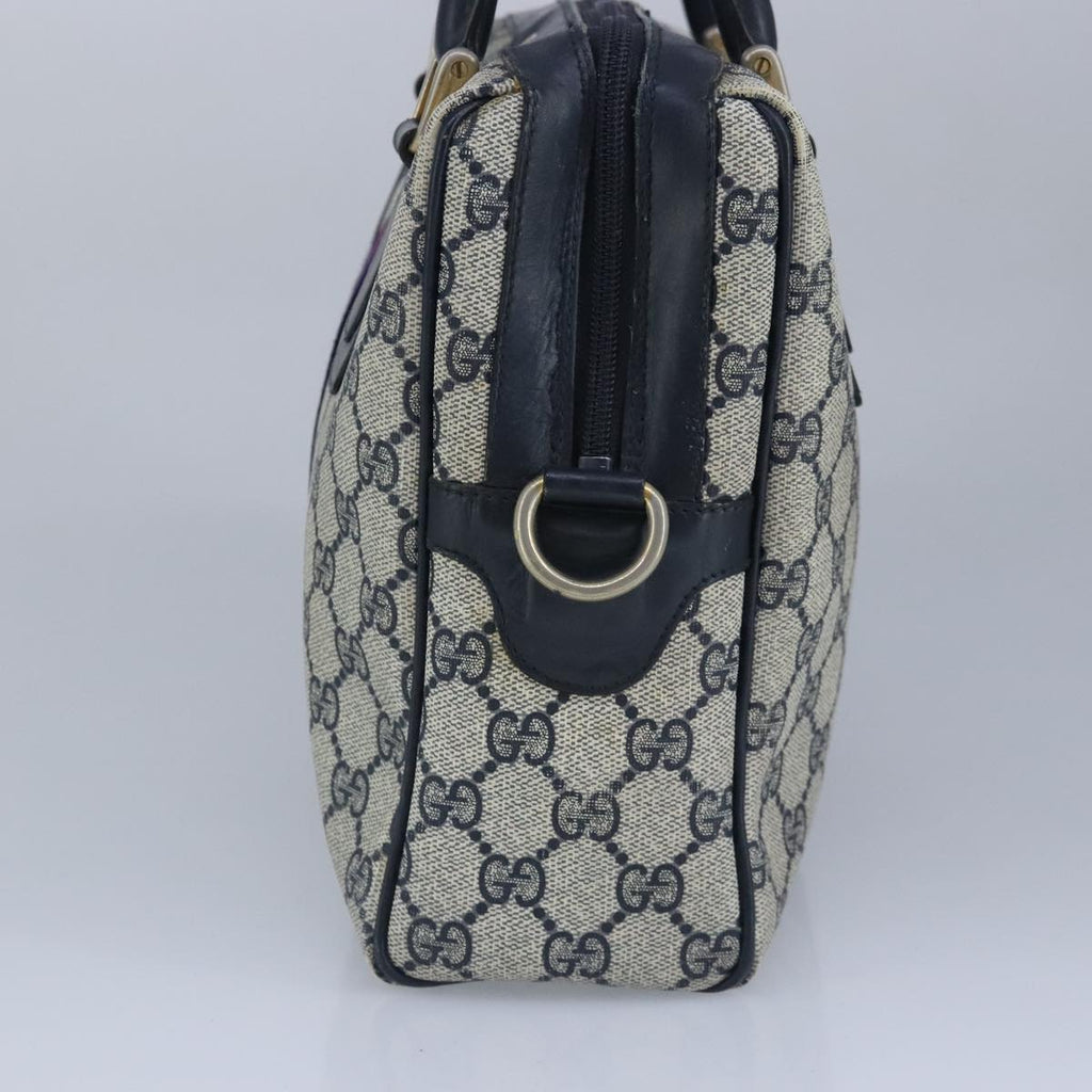 GUCCI GG Supreme Sherry Line Hand Bag PVC Navy Gold Red 010 378 98484