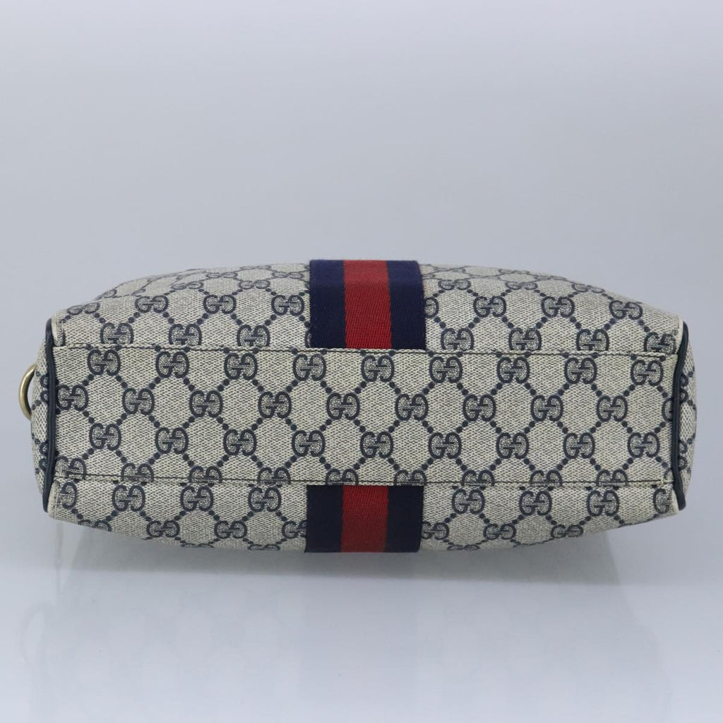 GUCCI GG Supreme Sherry Line Hand Bag PVC Navy Gold Red 010 378 98484