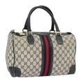 GUCCI GG Supreme Sherry Line Hand Bag PVC Navy Gold Red 98485