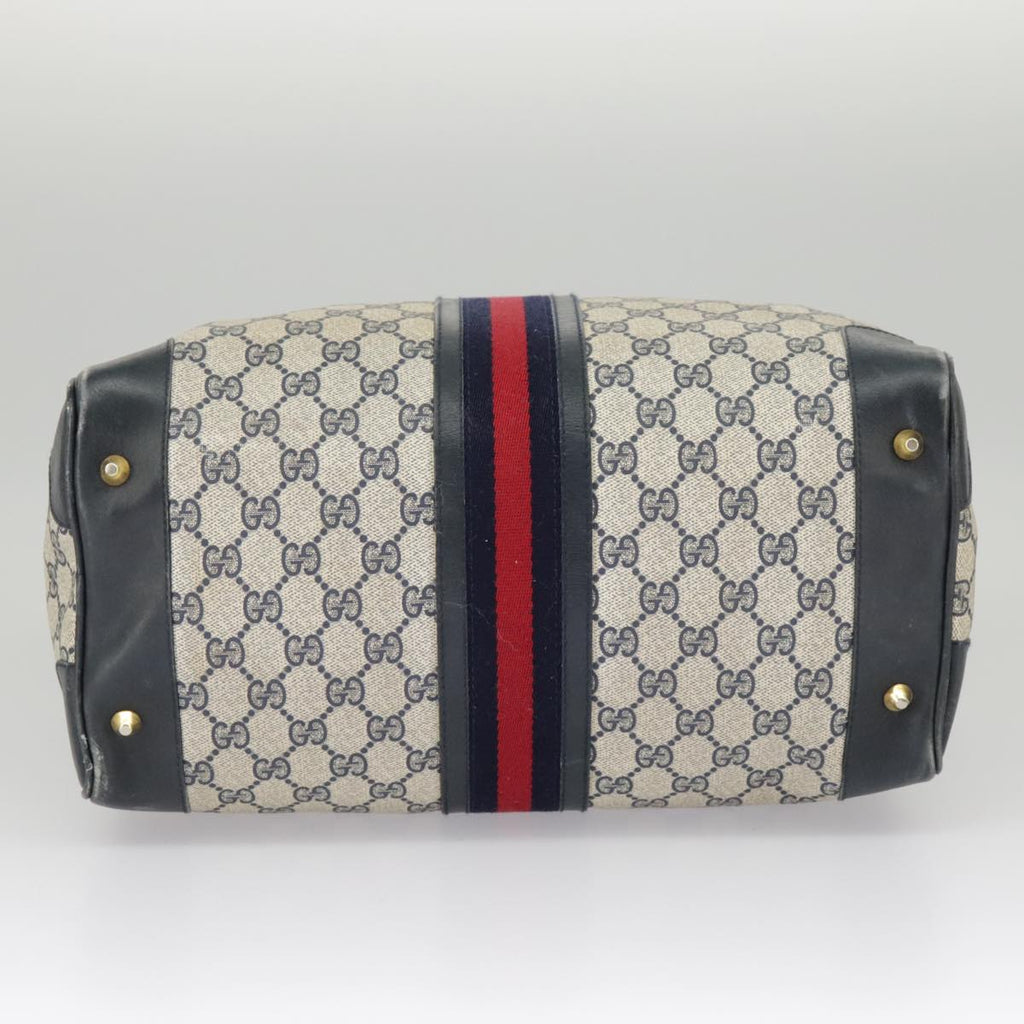 GUCCI GG Supreme Sherry Line Hand Bag PVC Navy Gold Red 98485