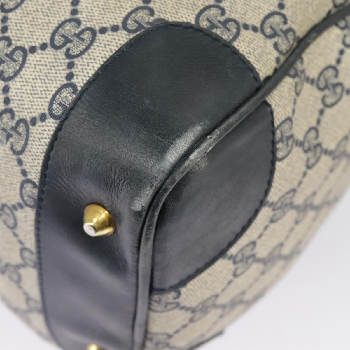 GUCCI GG Supreme Sherry Line Hand Bag PVC Navy Gold Red 98485