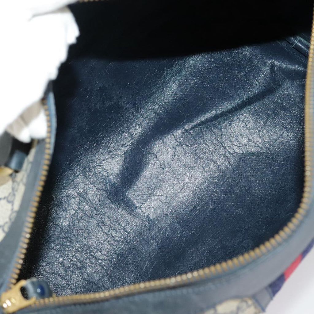 GUCCI GG Supreme Sherry Line Hand Bag PVC Navy Gold Red 98485
