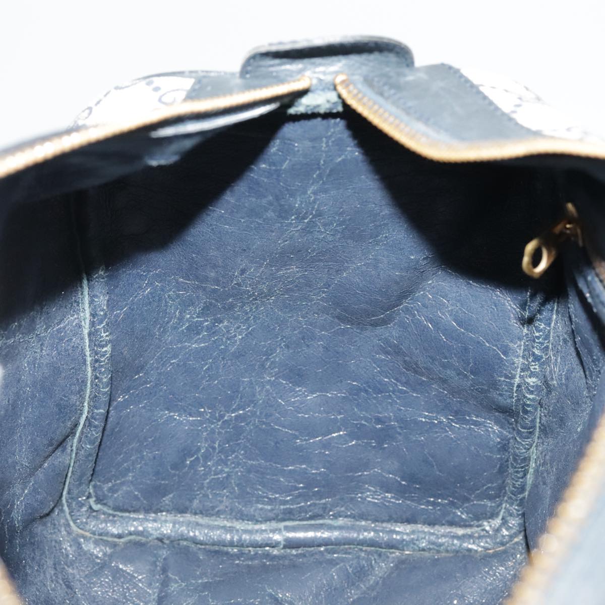 GUCCI GG Supreme Sherry Line Hand Bag PVC Navy Gold Red 98485