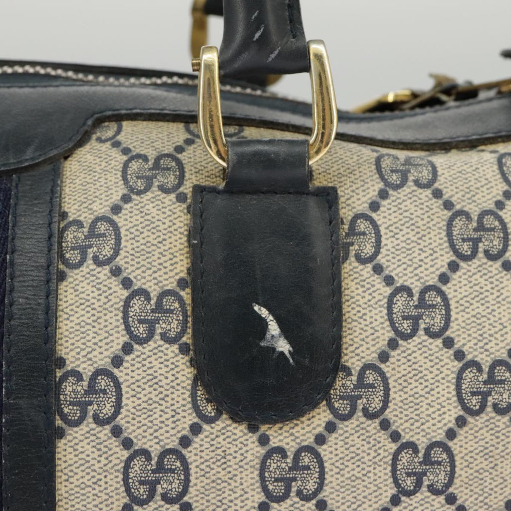 GUCCI GG Supreme Sherry Line Hand Bag PVC Navy Gold Red 98485