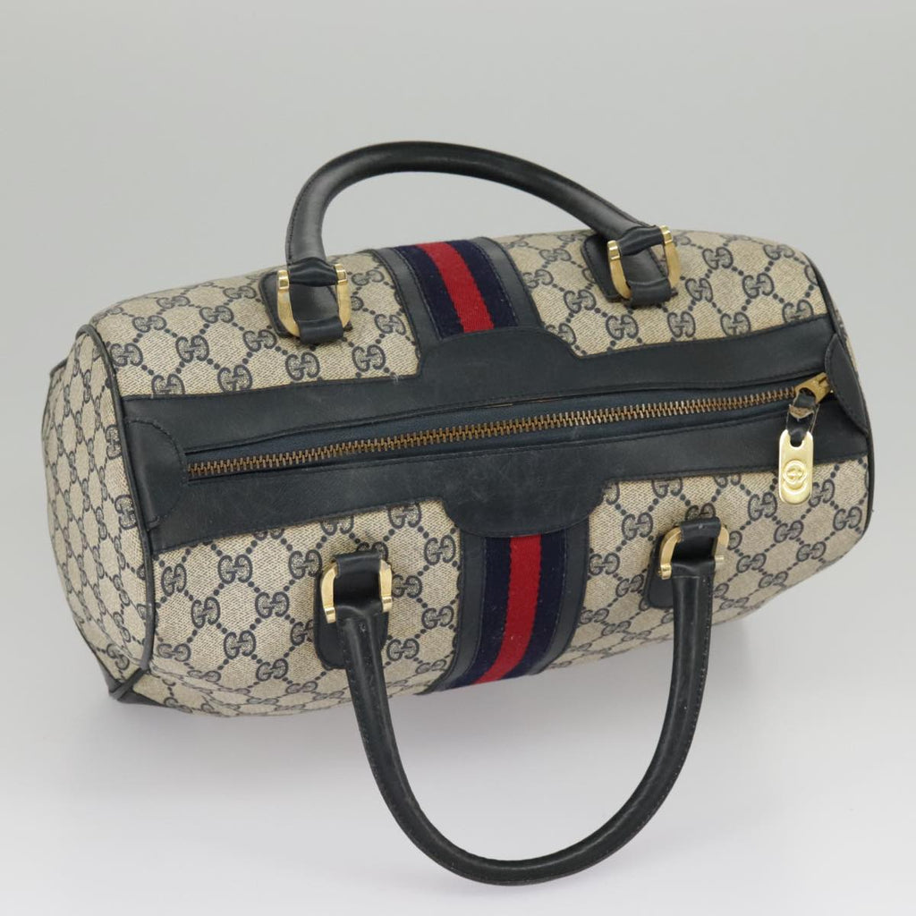 GUCCI GG Supreme Sherry Line Hand Bag PVC Navy Gold Red 98485