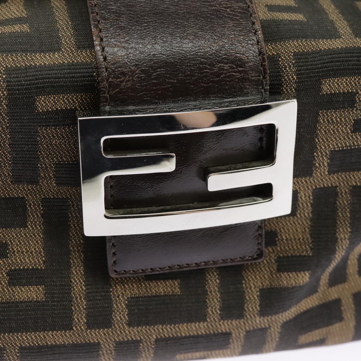 FENDI Zucca Canvas Mamma Baguette Shoulder Bag Black Brown Silver 98502