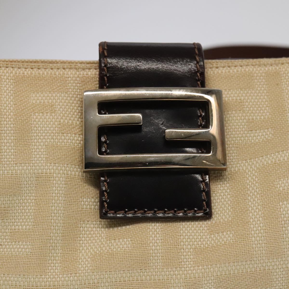 FENDI Zucca Canvas Mamma Baguette Shoulder Bag Beige Silver 98522