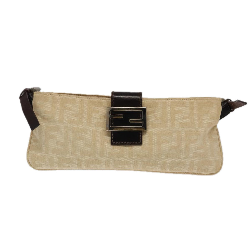FENDI Zucca Canvas Mamma Baguette Shoulder Bag Beige Silver 98522