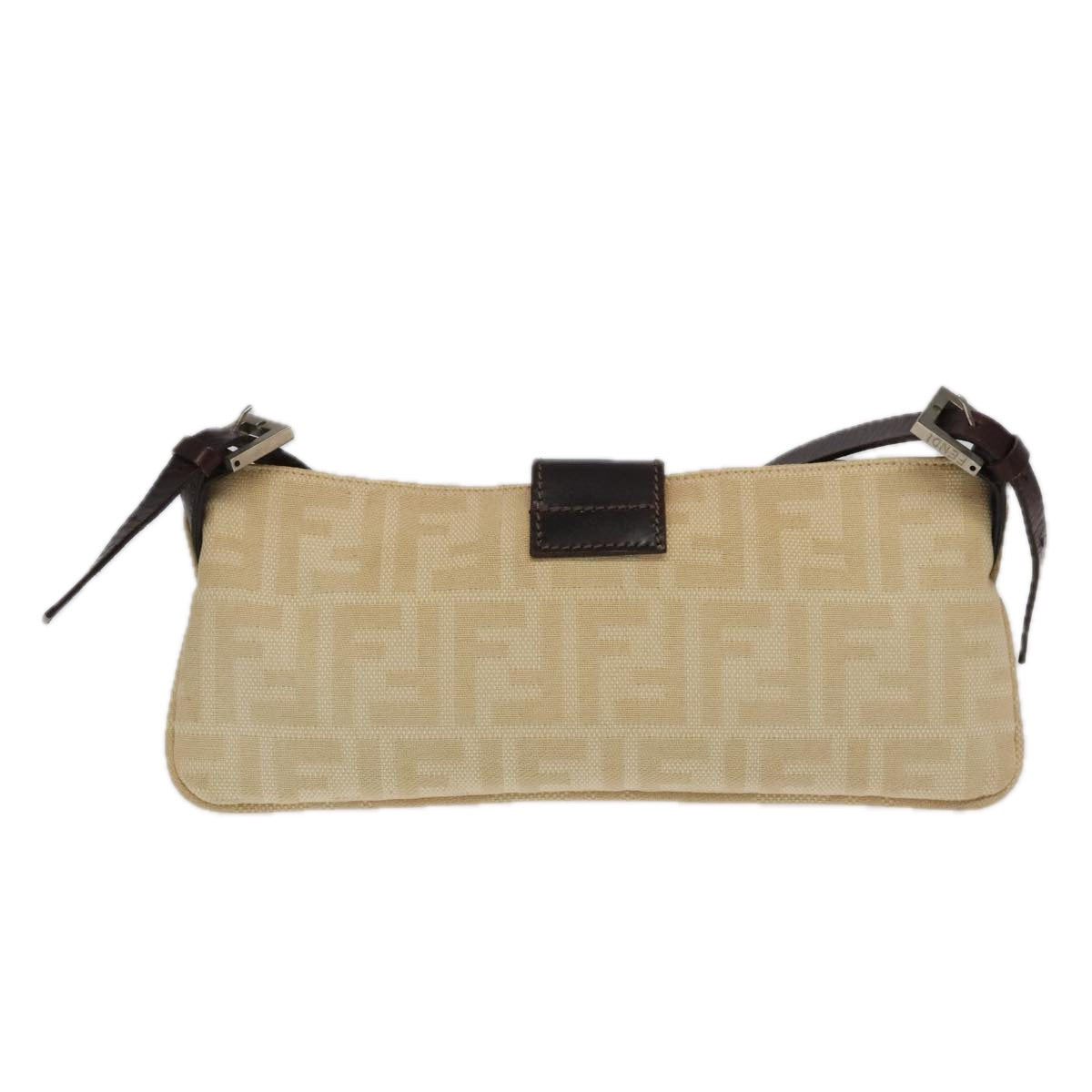 FENDI Zucca Canvas Mamma Baguette Shoulder Bag Beige Silver 98522