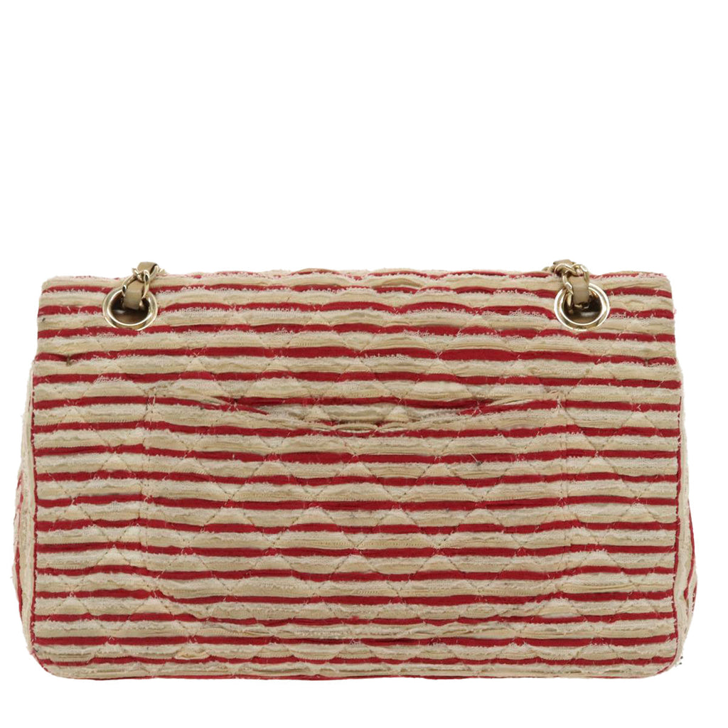 CHANEL Matelasse Chain Border Shoulder Bag Canvas Red Gold beige CC 98535