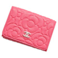 CHANEL Camellia Embossed Flap Tri-Fold Compact Wallet PinkAP0116 Caviar Leather