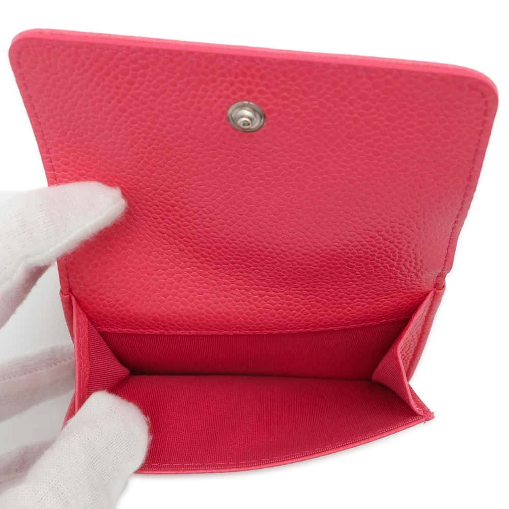 CHANEL Camellia Embossed Flap Tri-Fold Compact Wallet PinkAP0116 Caviar Leather