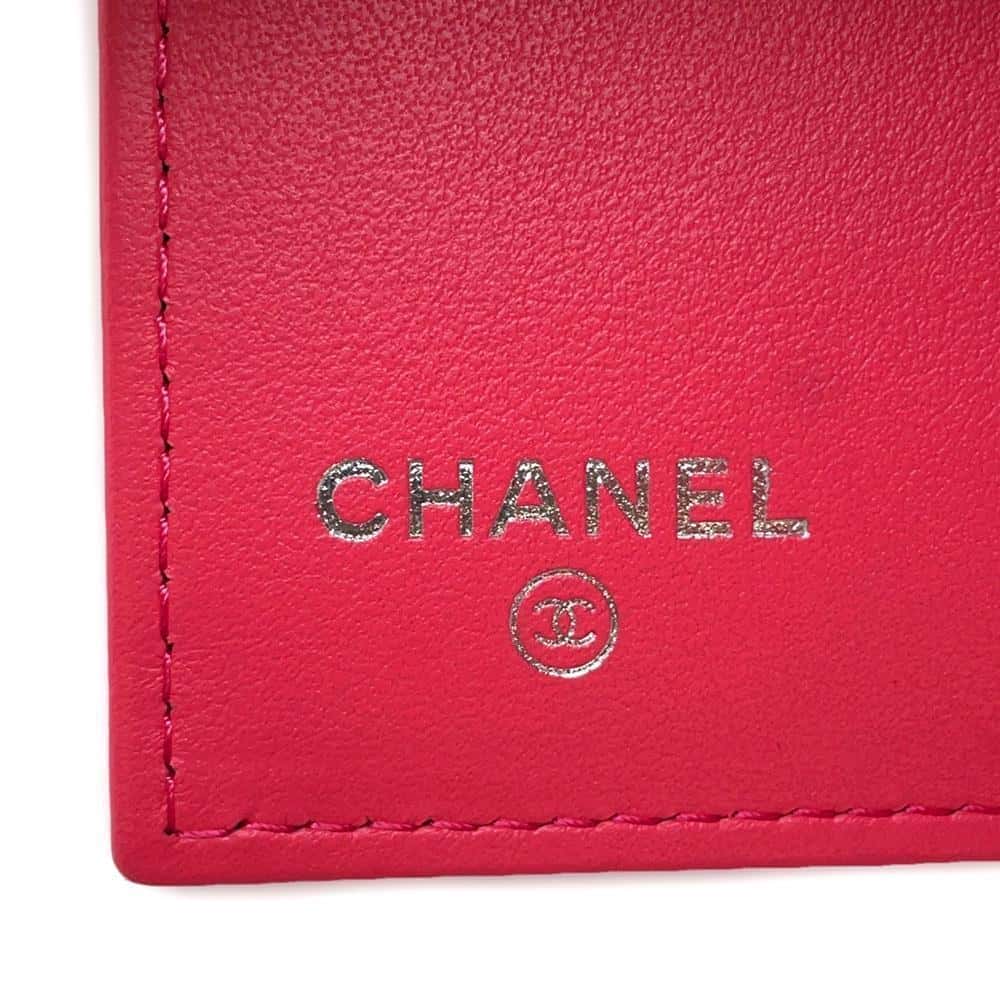 CHANEL Camellia Embossed Flap Tri-Fold Compact Wallet PinkAP0116 Caviar Leather