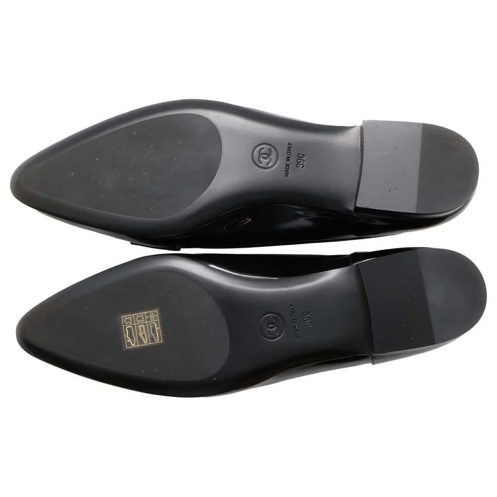 CHANEL CC Logo Pointed Toe Pumps BlackG45292 Patent Leather Size 39C