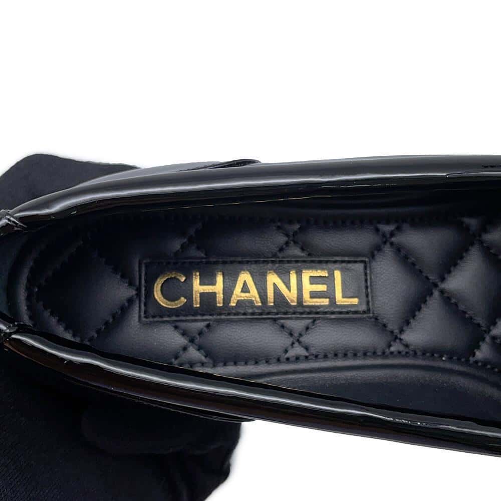 CHANEL CC Logo Pointed Toe Pumps BlackG45292 Patent Leather Size 39C