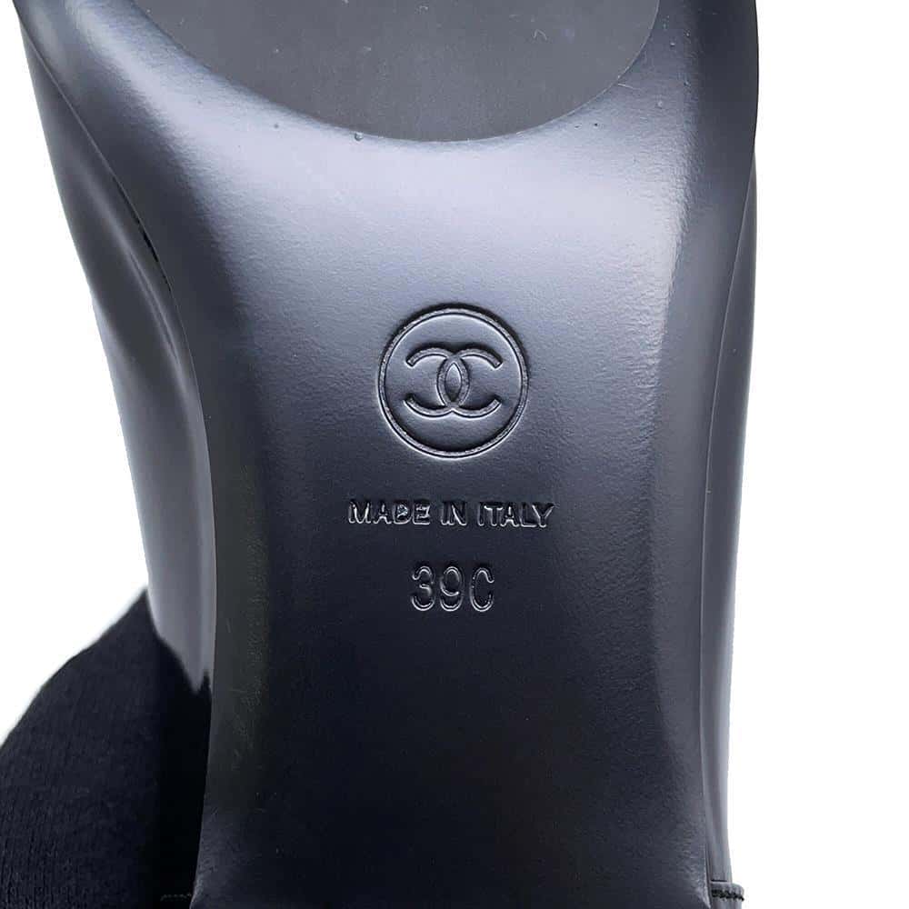 CHANEL CC Logo Pointed Toe Pumps BlackG45292 Patent Leather Size 39C