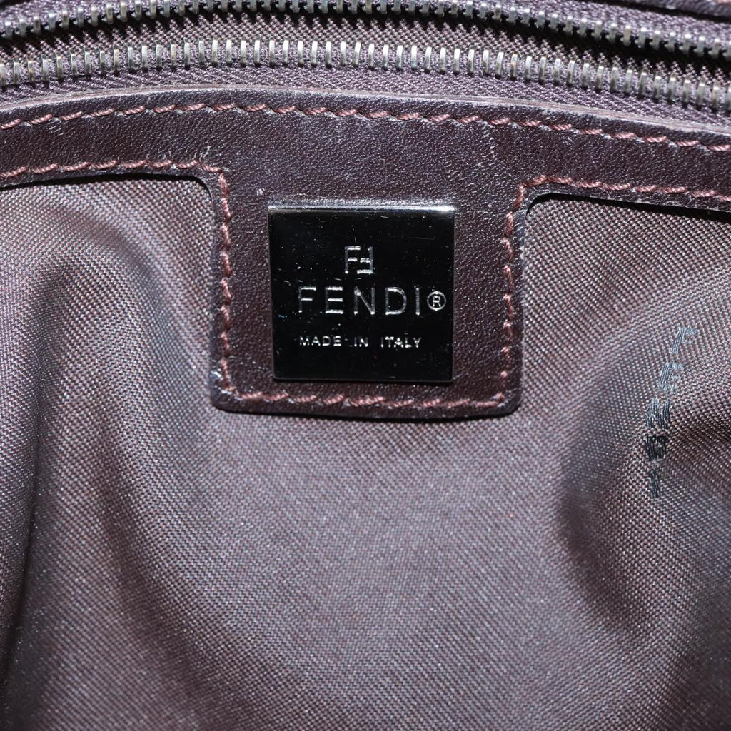 FENDI Zucchino Canvas Mamma Baguette Shoulder Bag Beige Silver 98650