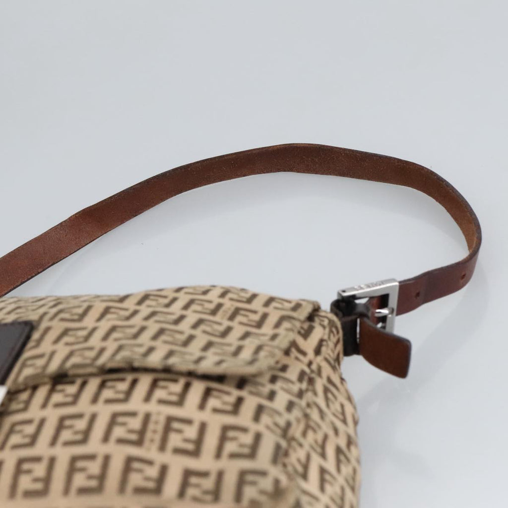 FENDI Zucchino Canvas Mamma Baguette Shoulder Bag Beige Silver 98650