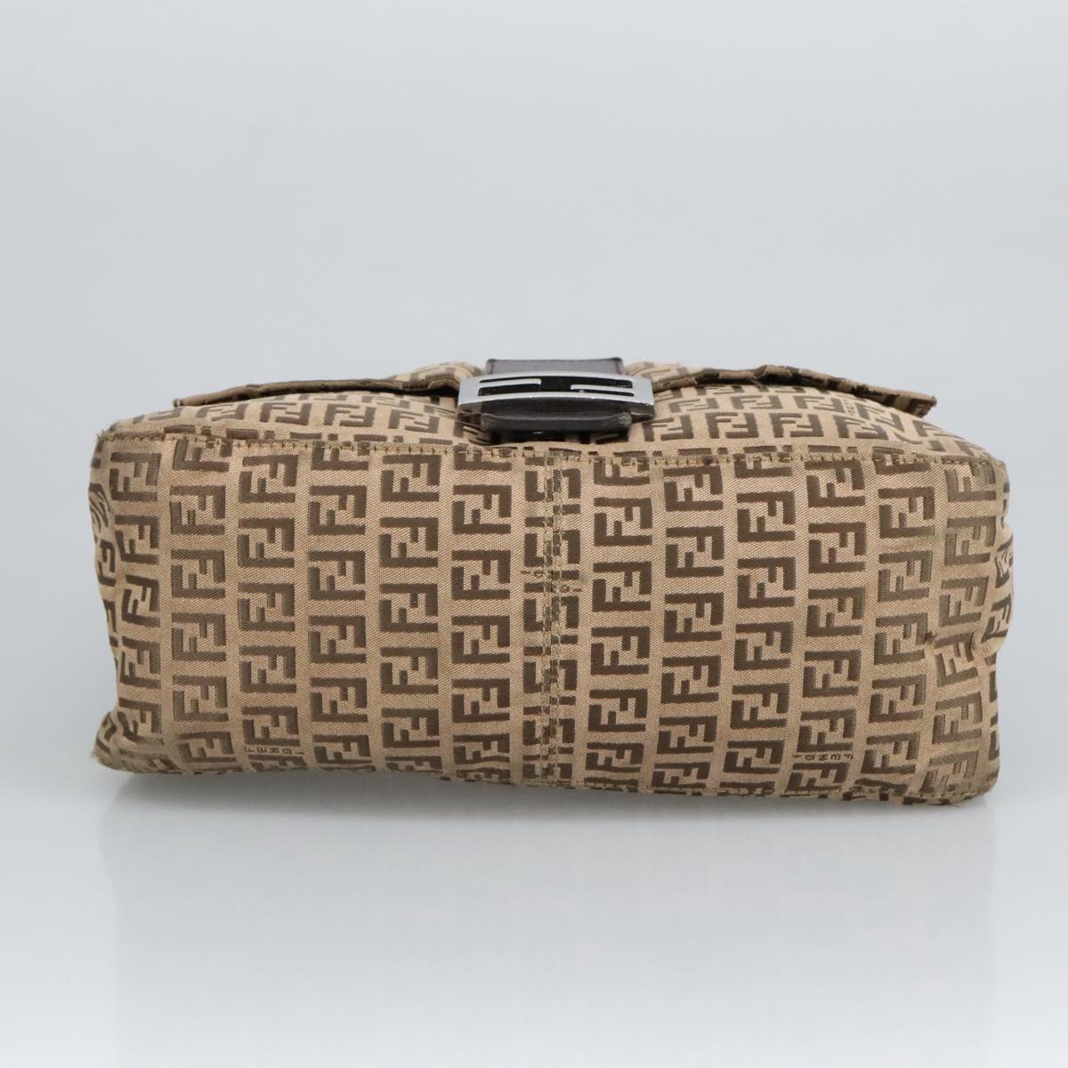 FENDI Zucchino Canvas Mamma Baguette Shoulder Bag Beige Silver 98650