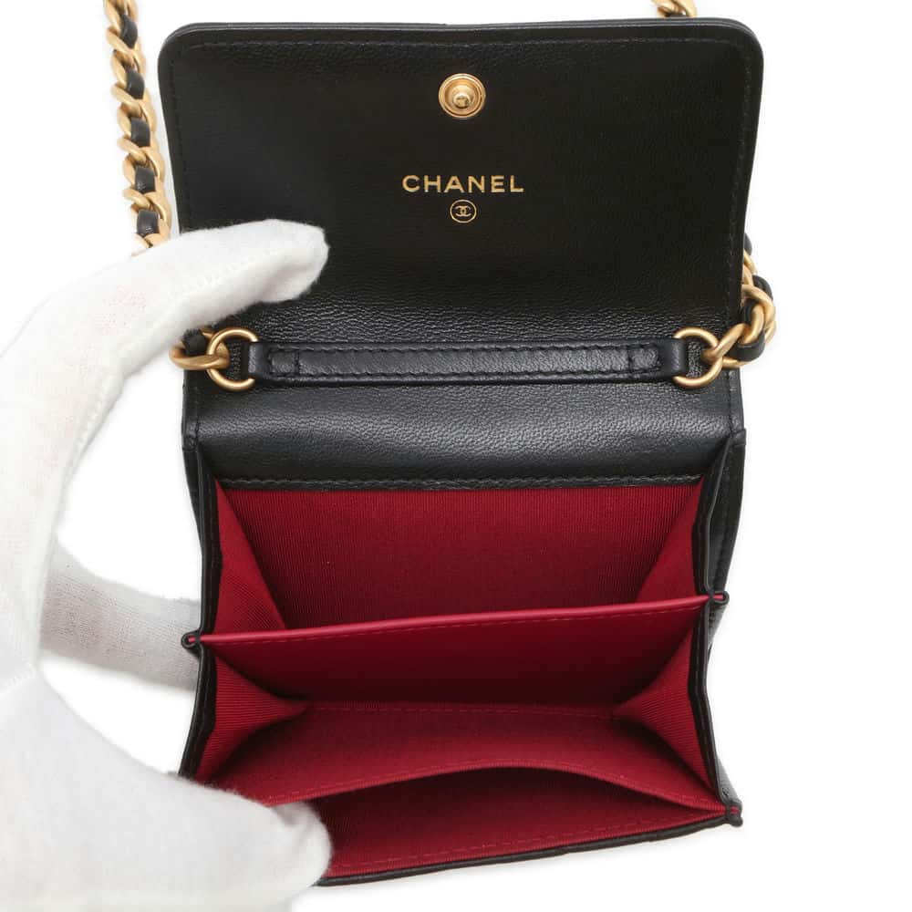 CHANEL CHANEL19 ChainShoulder Card Case BlackAP2409 Lambskin