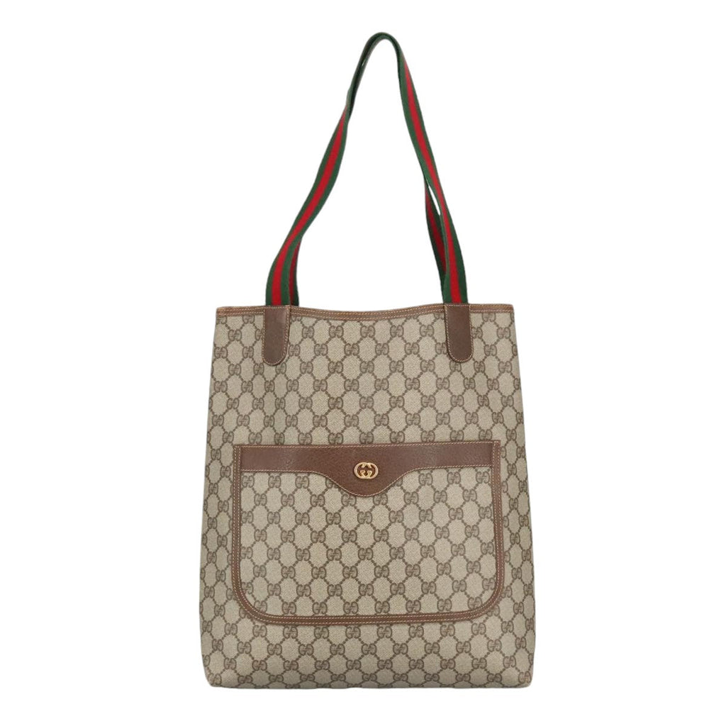 GUCCI GG Supreme Web Sherry Line Tote Bag PVC Beige Gold 002 123 6487 98704