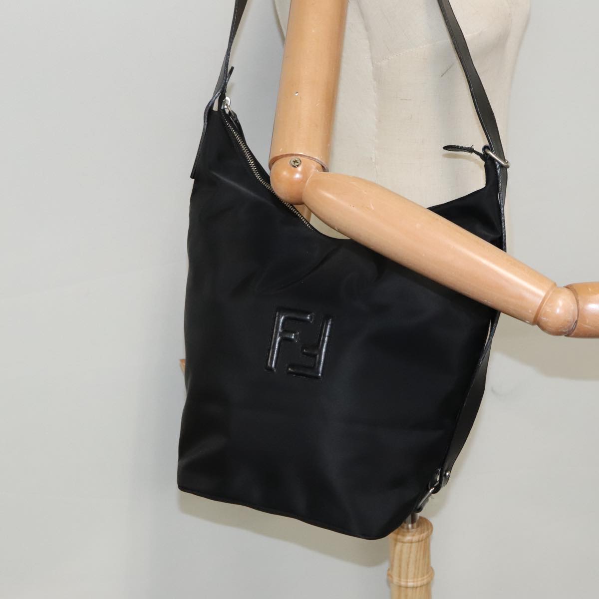 FENDI Shoulder Bag Nylon Black Silver 98709