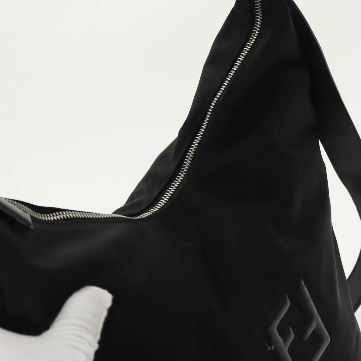 FENDI Shoulder Bag Nylon Black Silver 98709