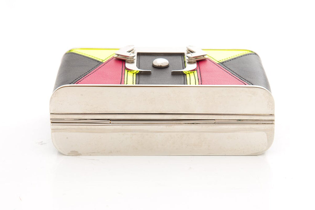 Paula Cademartori Neon Yellow & Black Leather Paneled Clutch NWT