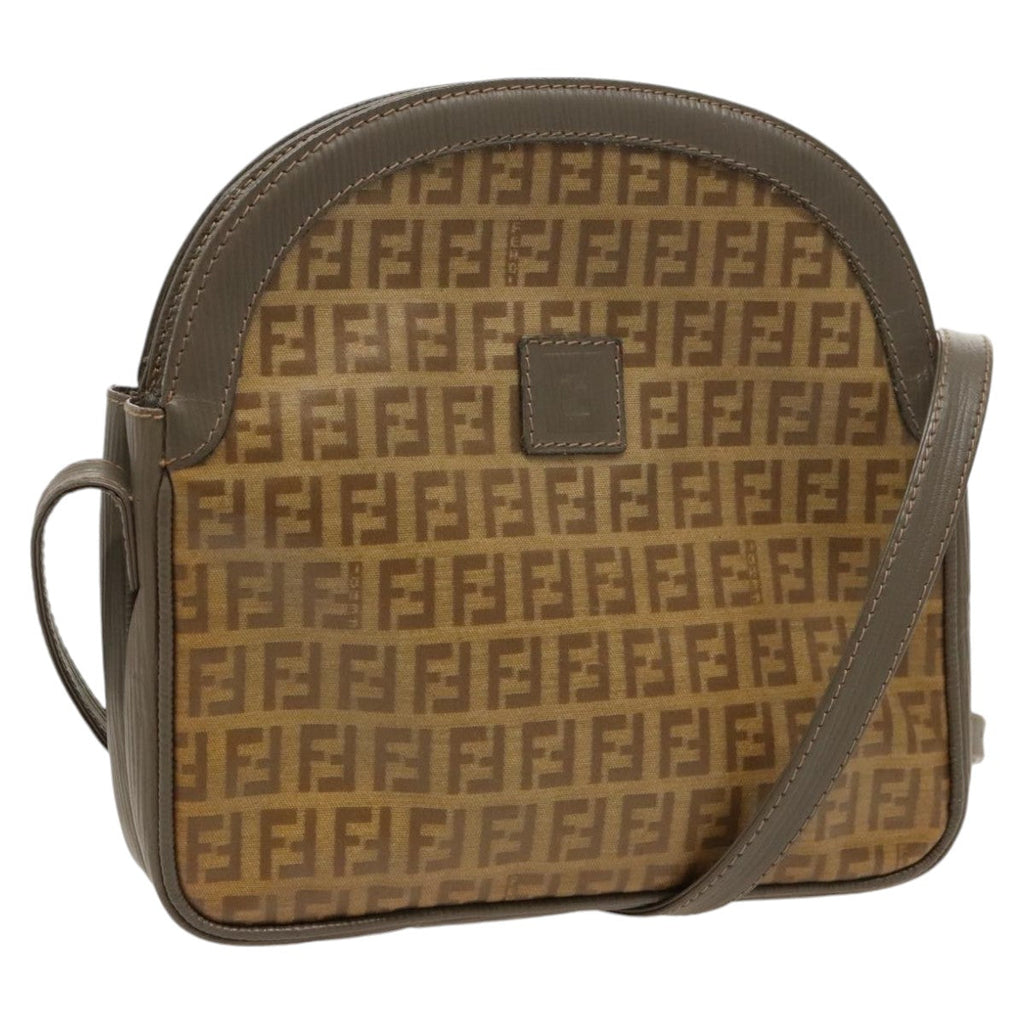 FENDI Zucchino Canvas Shoulder Bag Beige 98714