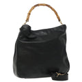 GUCCI Bamboo Hand Bag Leather 2way Black Gold 001 1577 98735