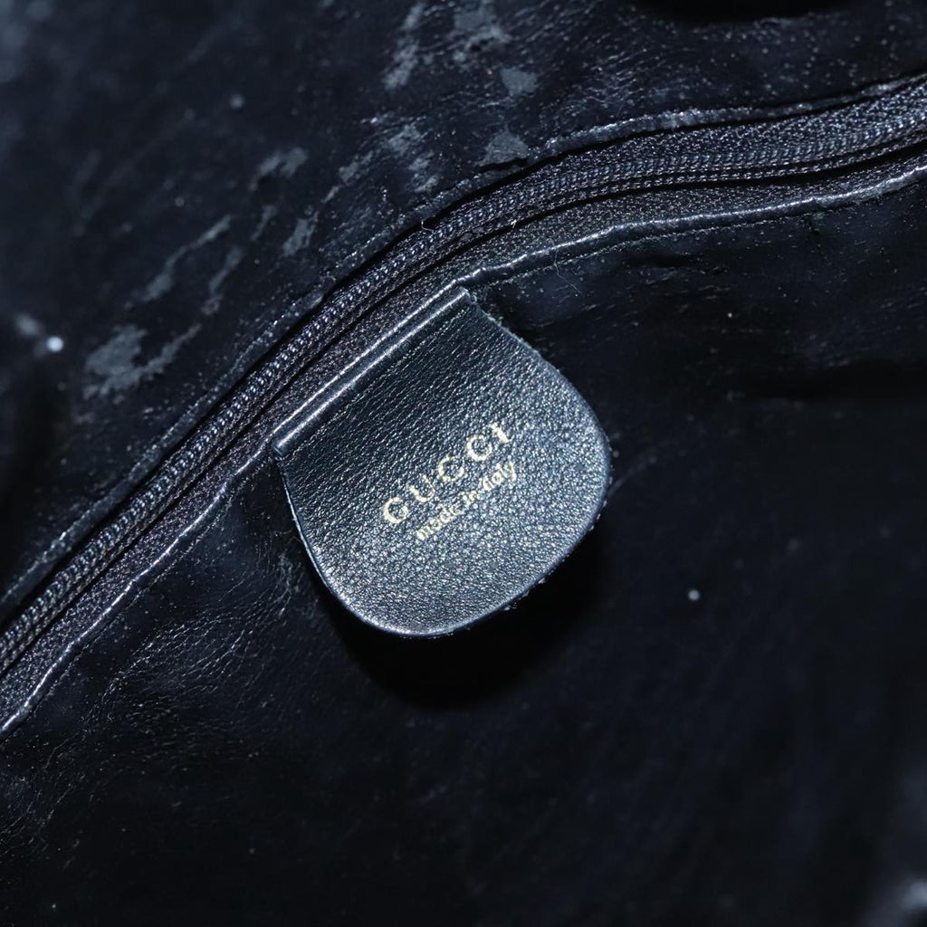 GUCCI Bamboo Hand Bag Leather 2way Black Gold 001 1577 98735