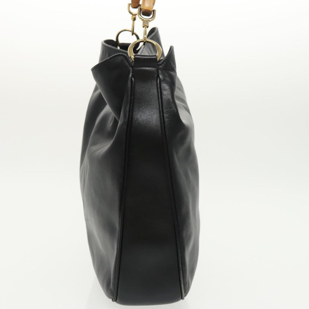 GUCCI Bamboo Hand Bag Leather 2way Black Gold 001 1577 98735