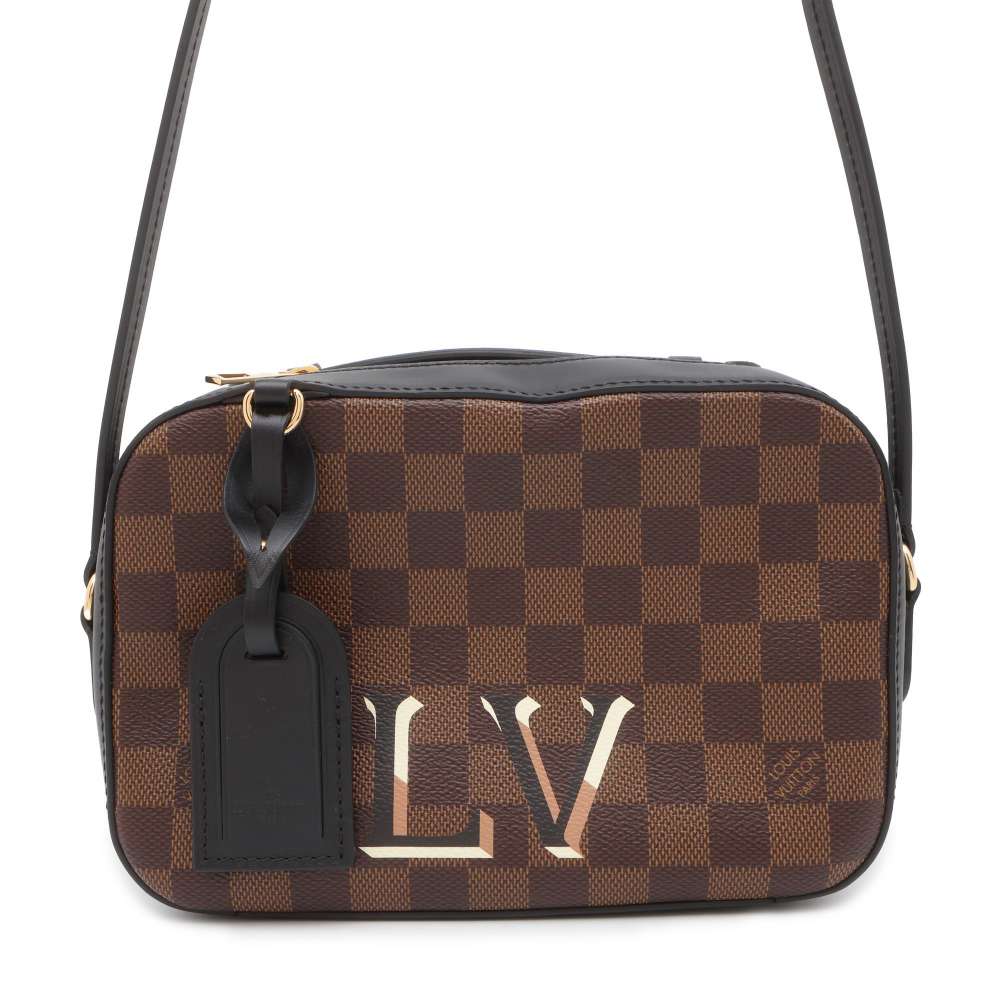 LOUIS VUITTON Santa Monica Noir N40189 Damier Ebene Canvas Smooth Cowhide Leather