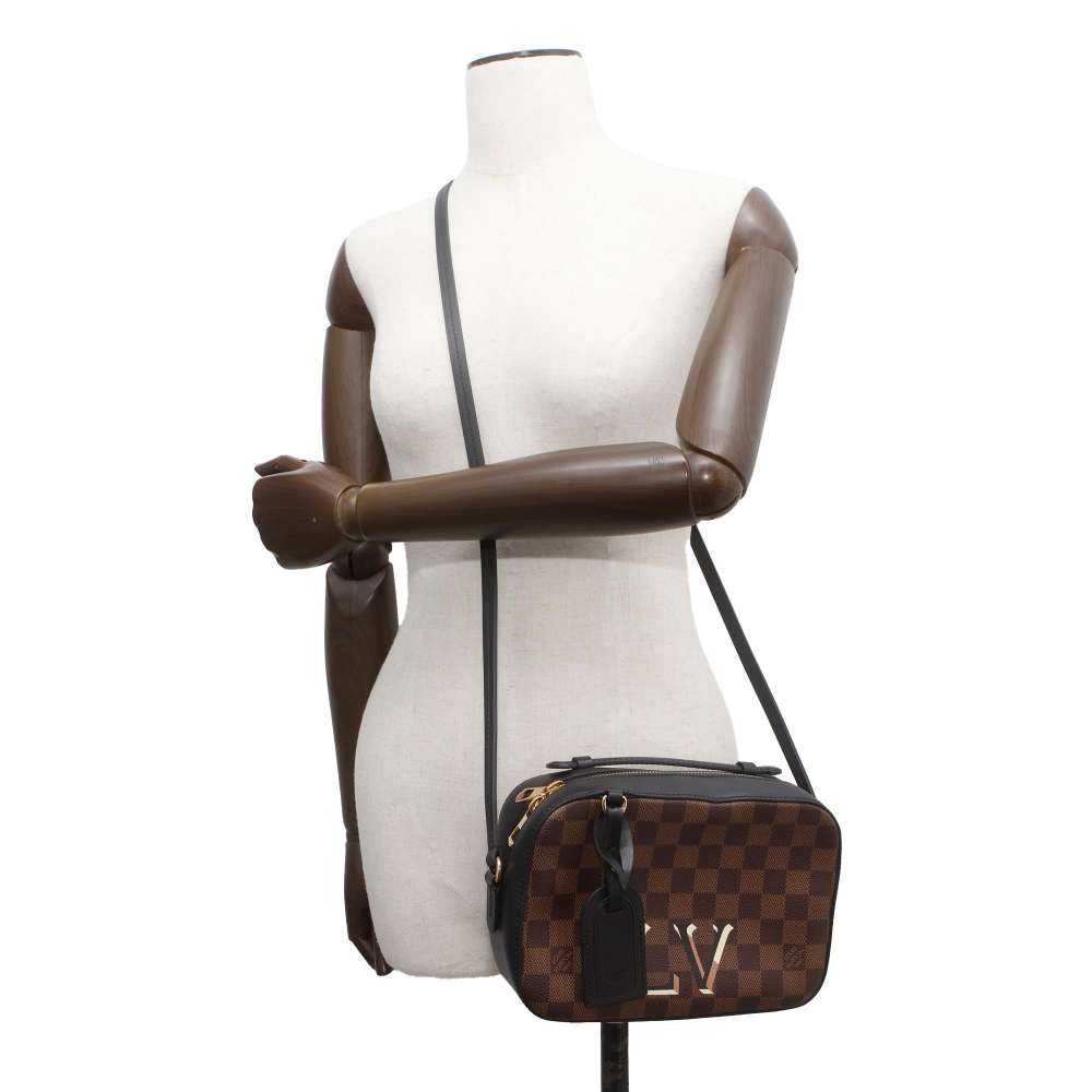 LOUIS VUITTON Santa Monica Noir N40189 Damier Ebene Canvas Smooth Cowhide Leather