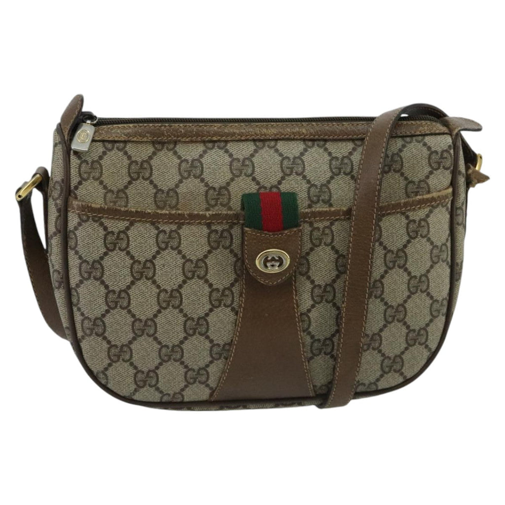 GUCCI GG Supreme Web Sherry Line Shoulder Bag PVC Beige Green Red 98777