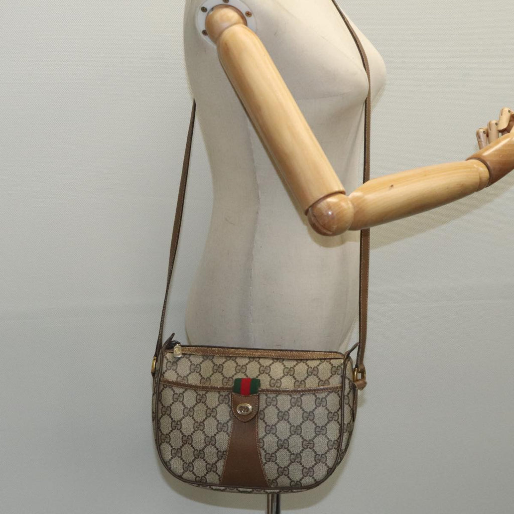 GUCCI GG Supreme Web Sherry Line Shoulder Bag PVC Beige Green Red 98777