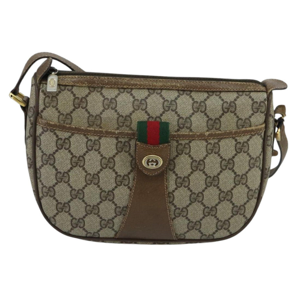 GUCCI GG Supreme Web Sherry Line Shoulder Bag PVC Beige Green Red 98777