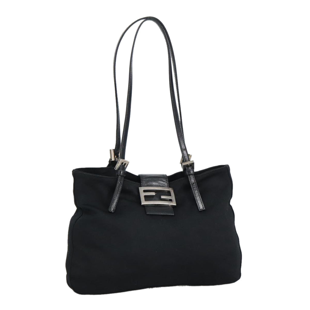 FENDI Mamma Baguette Shoulder Bag Nylon Black Silver 98783