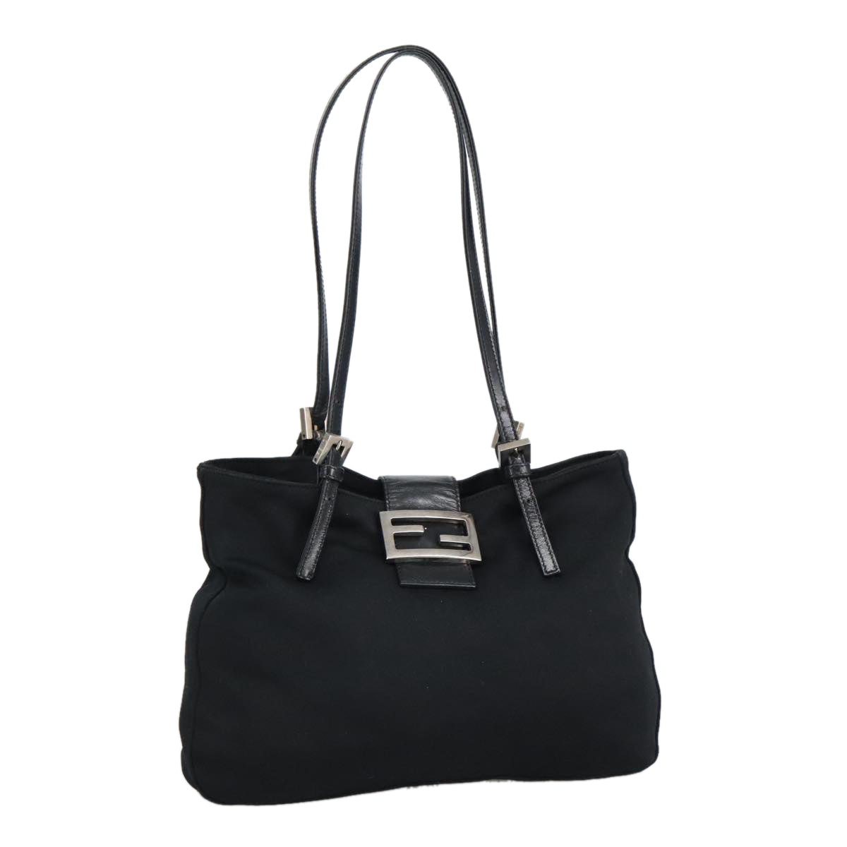 FENDI Mamma Baguette Shoulder Bag Nylon Black Silver 98783